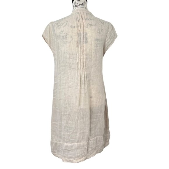 CP Shades Womens Linen V-Neck Pintuck Tunic Dress Cap-Sleeve Peach Beige Size S - Picture 3 of 8